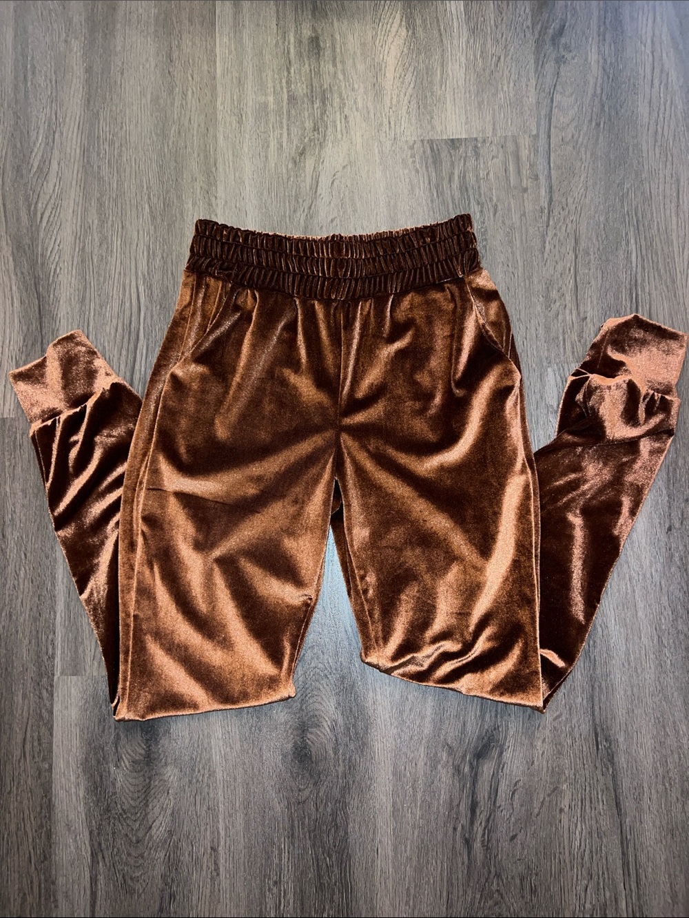 Honeybum Velvet Jogger Pants in Rich Copper Brown